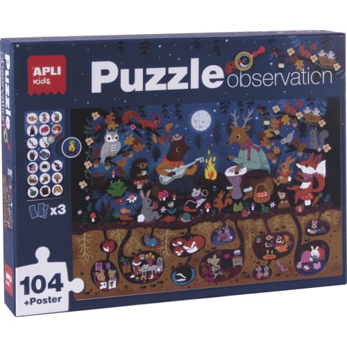[18507] Apli Puzzle Observacion Bosque de 104 Piezas de 5x5cm - Incluye Poster y 3 Fichas - Facil Manejo - Desarrolla Habilidades y Autoestima - Recomendado para Niños a partir de 5 Años