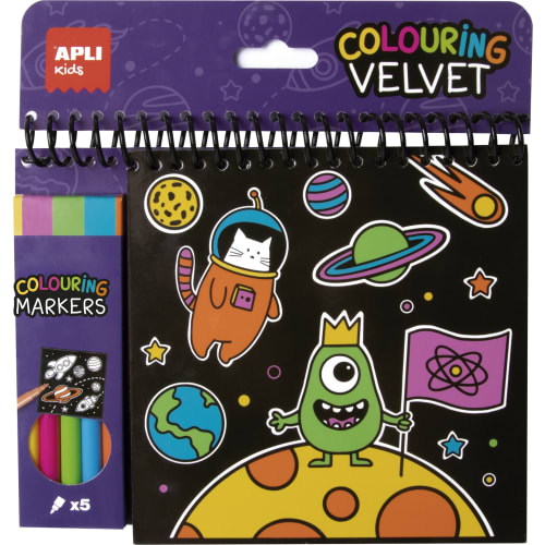 [18508] Apli Bloc de Dibujos de Terciopelo Negro - Incluye 5 Rotuladores - 6 Laminas - Ideal para Viajes - Estimula Creatividad y Concentracion