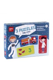 [18797] Apli Set de 3 Puzzles: Transporte, Profesiones y Numeros - 24 Piezas por Puzzle, 72 Piezas Total - Recomendado para Niños a partir de 3 Años