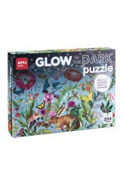 [19436] Apli Glow in the Dark Puzzle Fluorescente de 204 Piezas 5x5cm - Tematica de Flores con Fauna y Flora - Efecto Fluorescente que Revela Diseños Ocultos - Poster para Facilitar Montaje