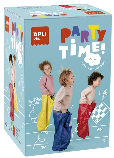 [19561] Apli Pack de 4 Sacos - Juego Carrera de Sacos Party Time - Incluye Bolsa de Almacenaje - Ideal para Aire Libre - Fomenta Ejercicio y Socializacion